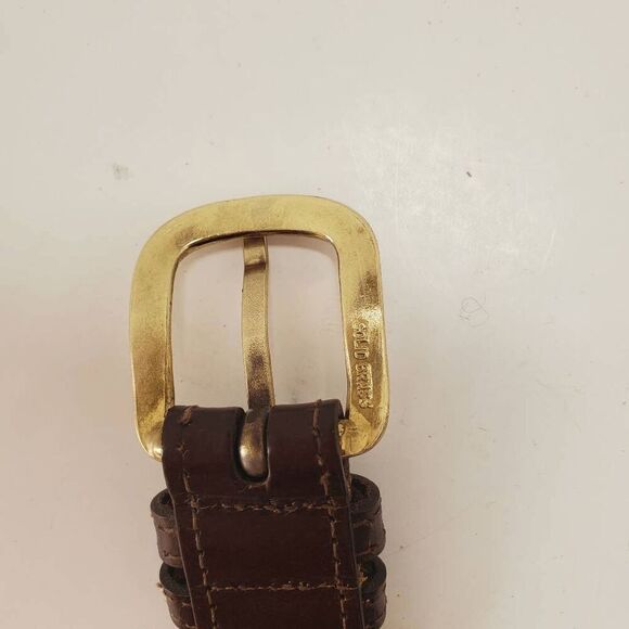 VTG Lacoste Men's Red Canvas Brown Leather Brass Buckle Belt 36 - Picture 7 of 7